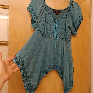 Blue Turqouise Boho Embroidered Peasant Renassiance WitchyCore Top S Agan Trader